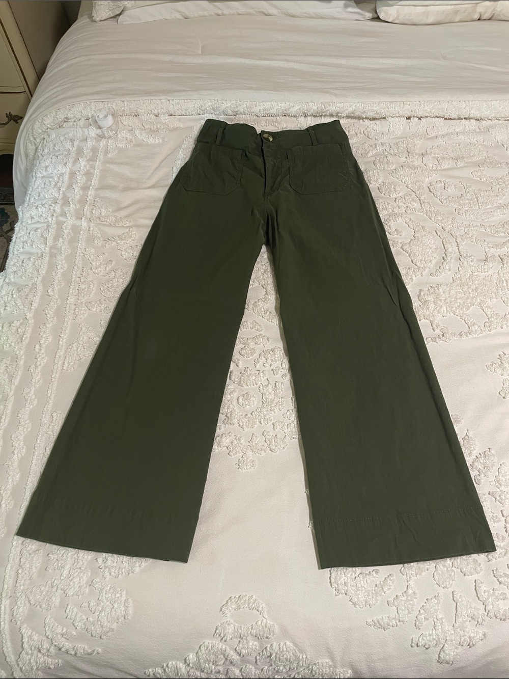 Anthropologie Maeve Colette Olive Green Wide-Leg Cropped Pants High Waist